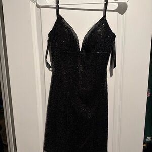 Sherri Hill Black Sequin Spaghetti Strap Mini Dress